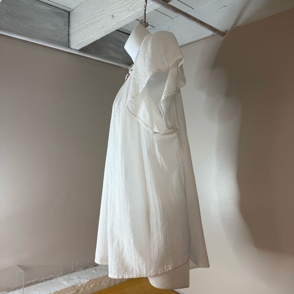 Liz Claiborne Women’s 0X Peasant Blouse Tunic Embroidered Floral White - Picture 4 of 5